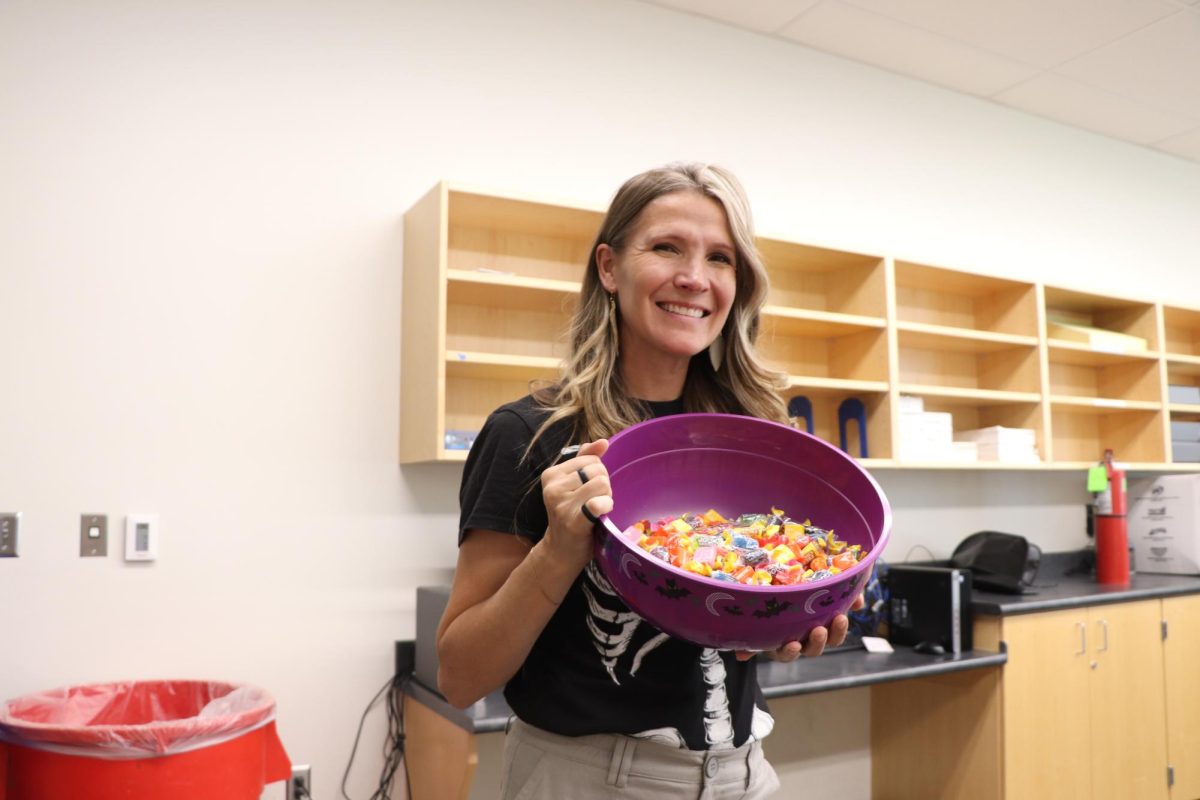 Ms. Green showing her candy stash!